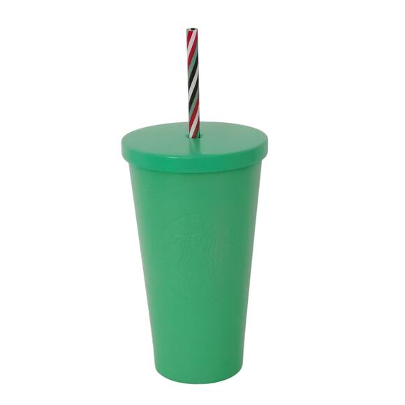 Starbucks Kelly Green 16 oz Stainless Steel Tumbler Cold Cup Stripe Straw 2016 - Picture 1 of 7
